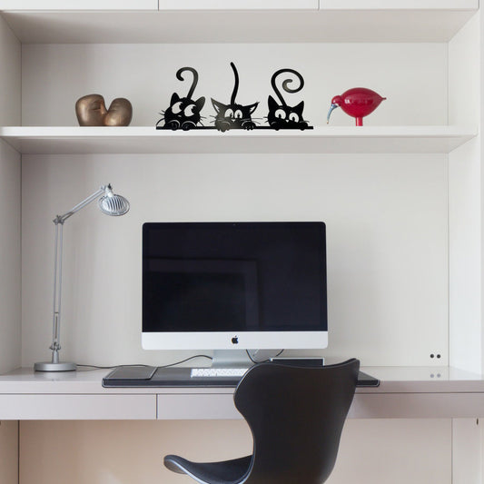 βThree Cheeky Cats" - Horizontal Metal Wall Art